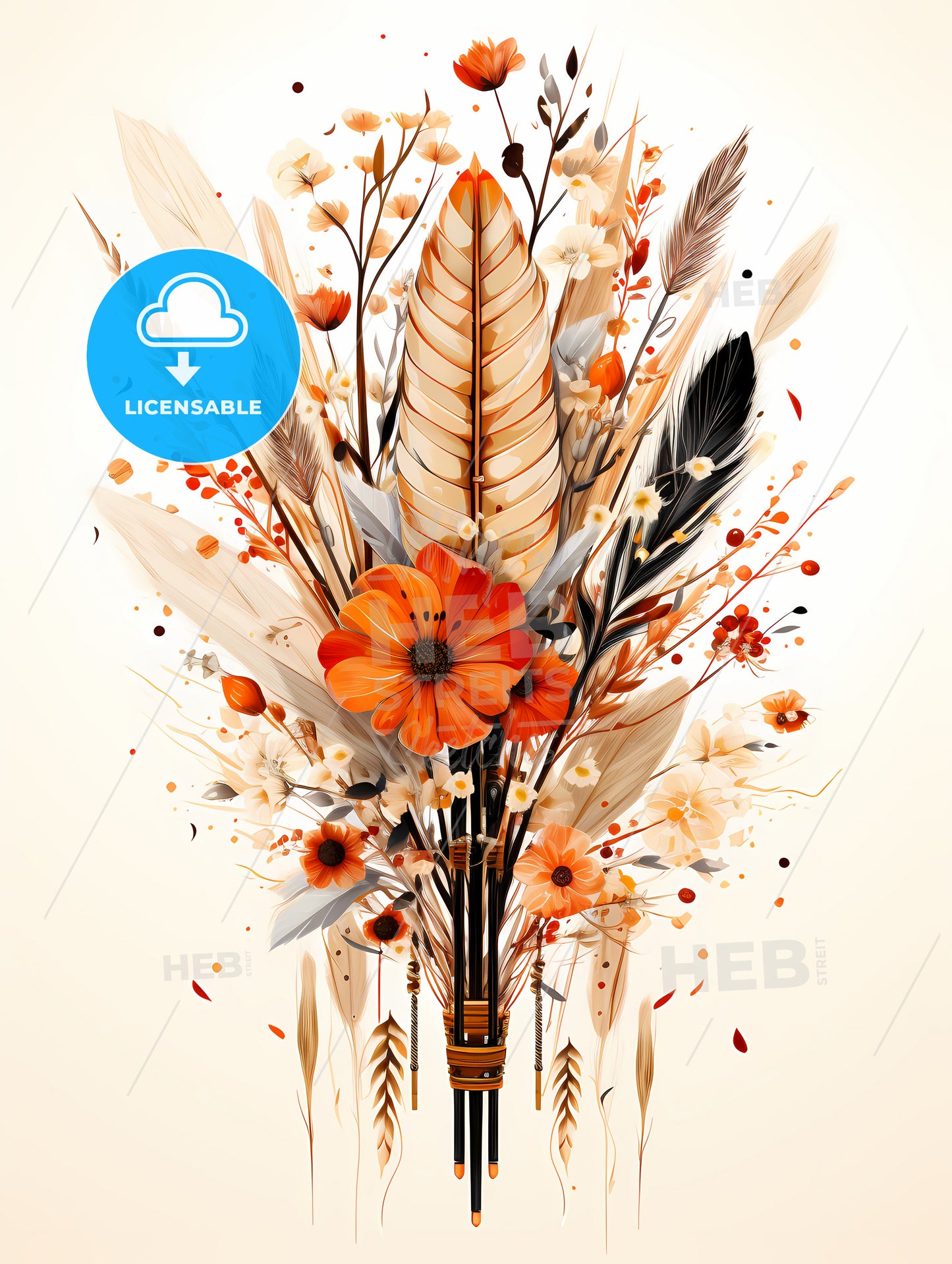 A Bouquet Of Flowers And Feathers