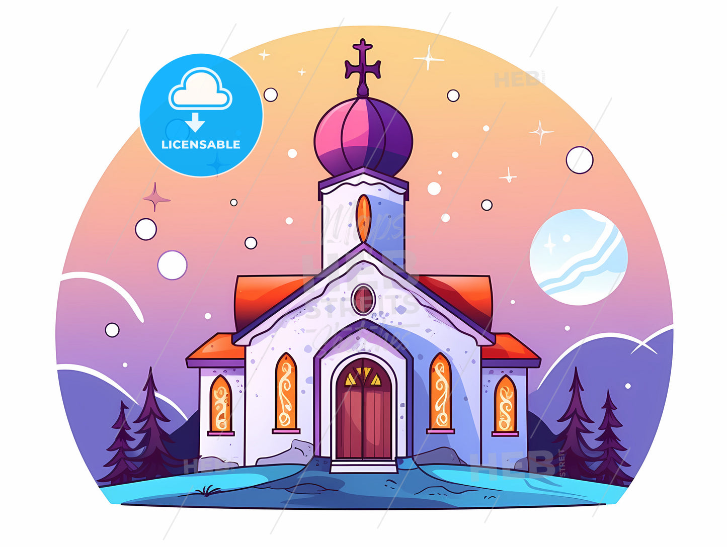 A Cartoon Of A Church