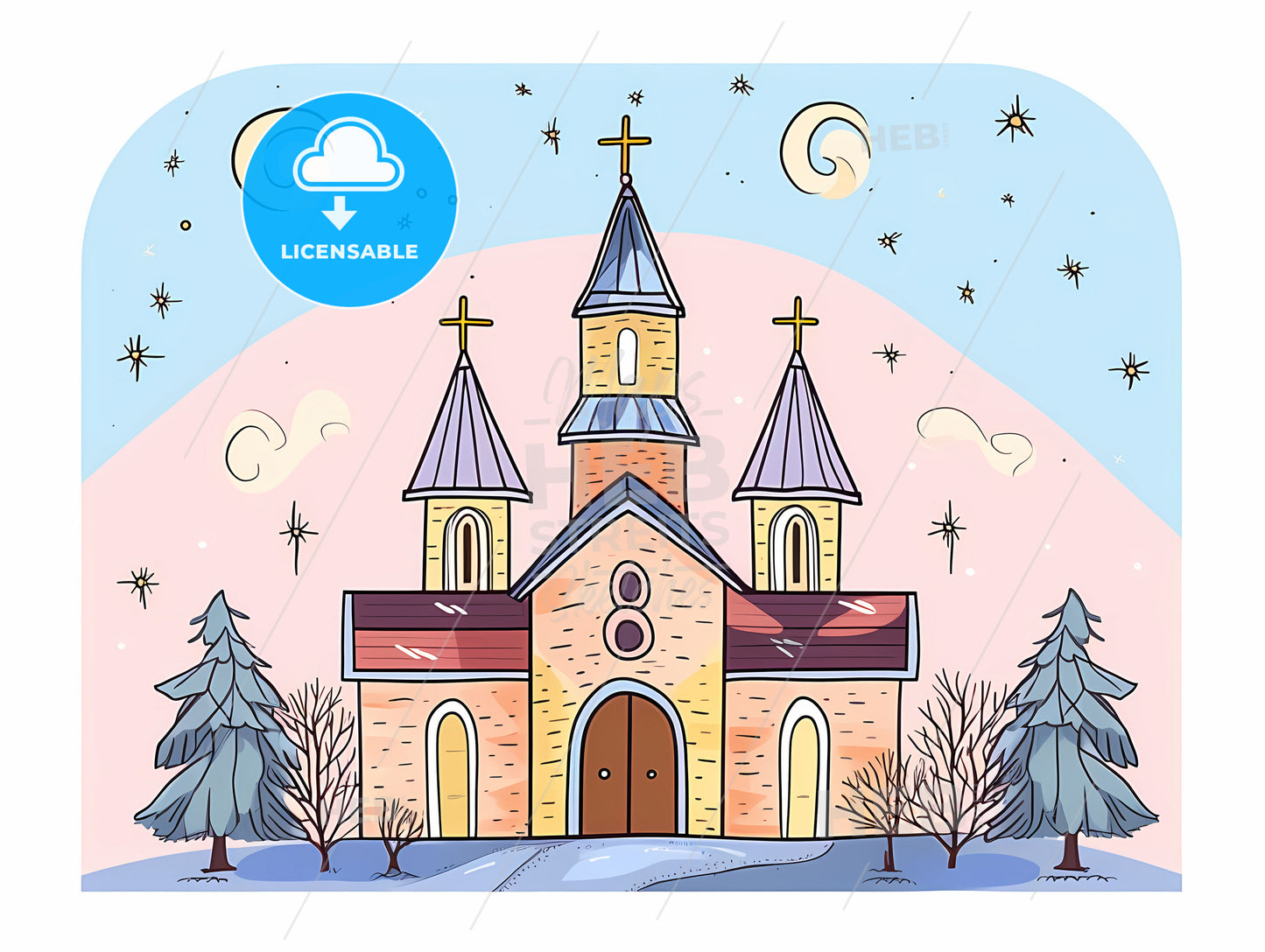 A Cartoon Of A Church