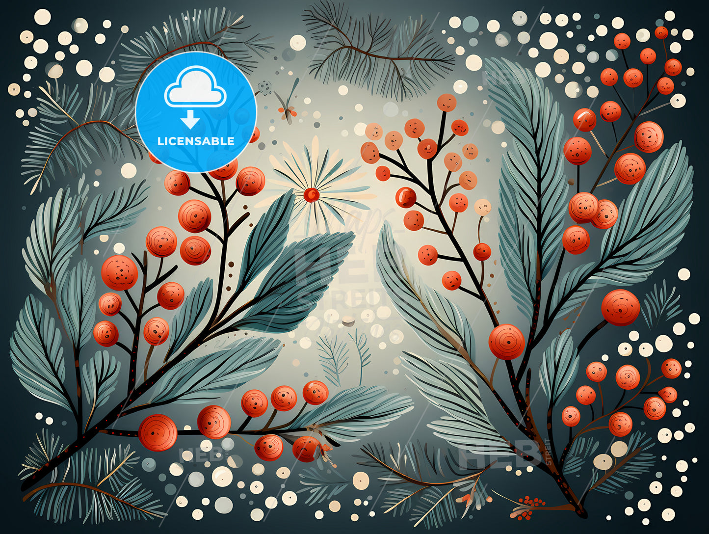 A Painting Of A Plant With Berries