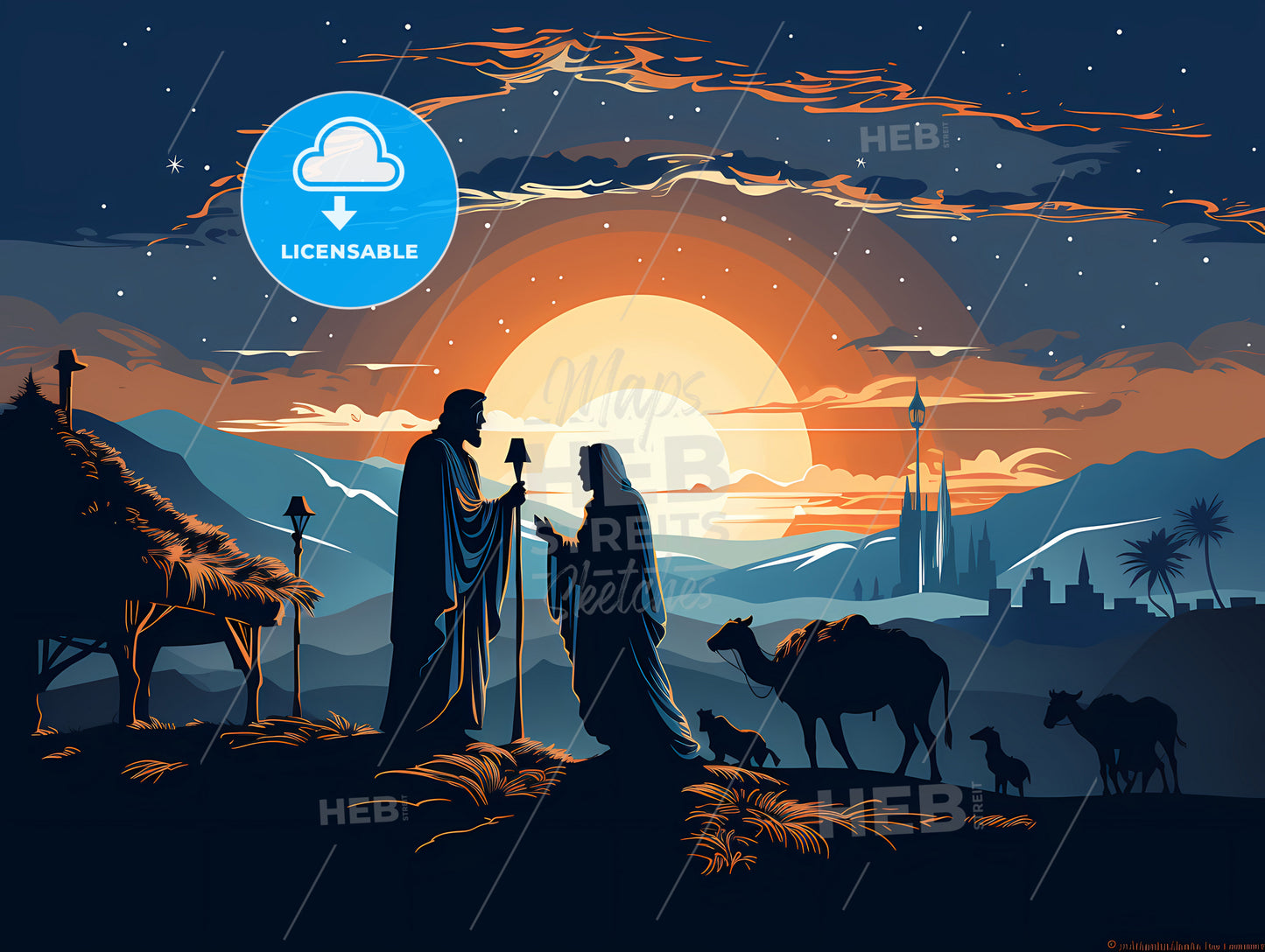 A Man And Woman Standing In Front Of A Sunset