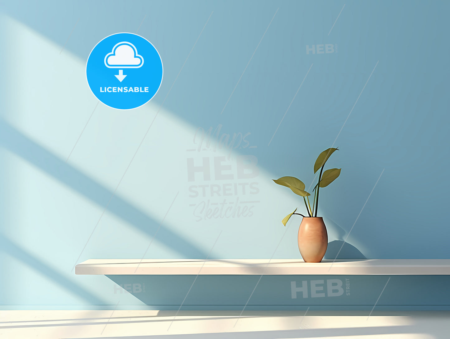 A Vase With Leaves On A Shelf