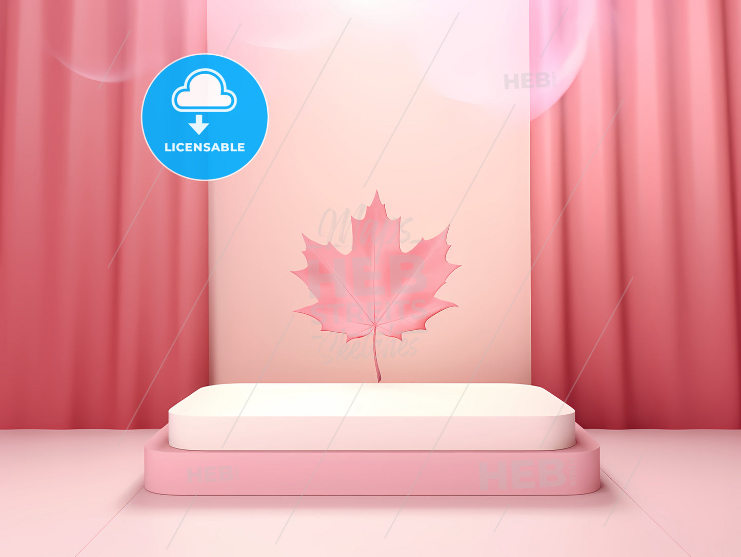 A Pink Stage With A Leaf On It