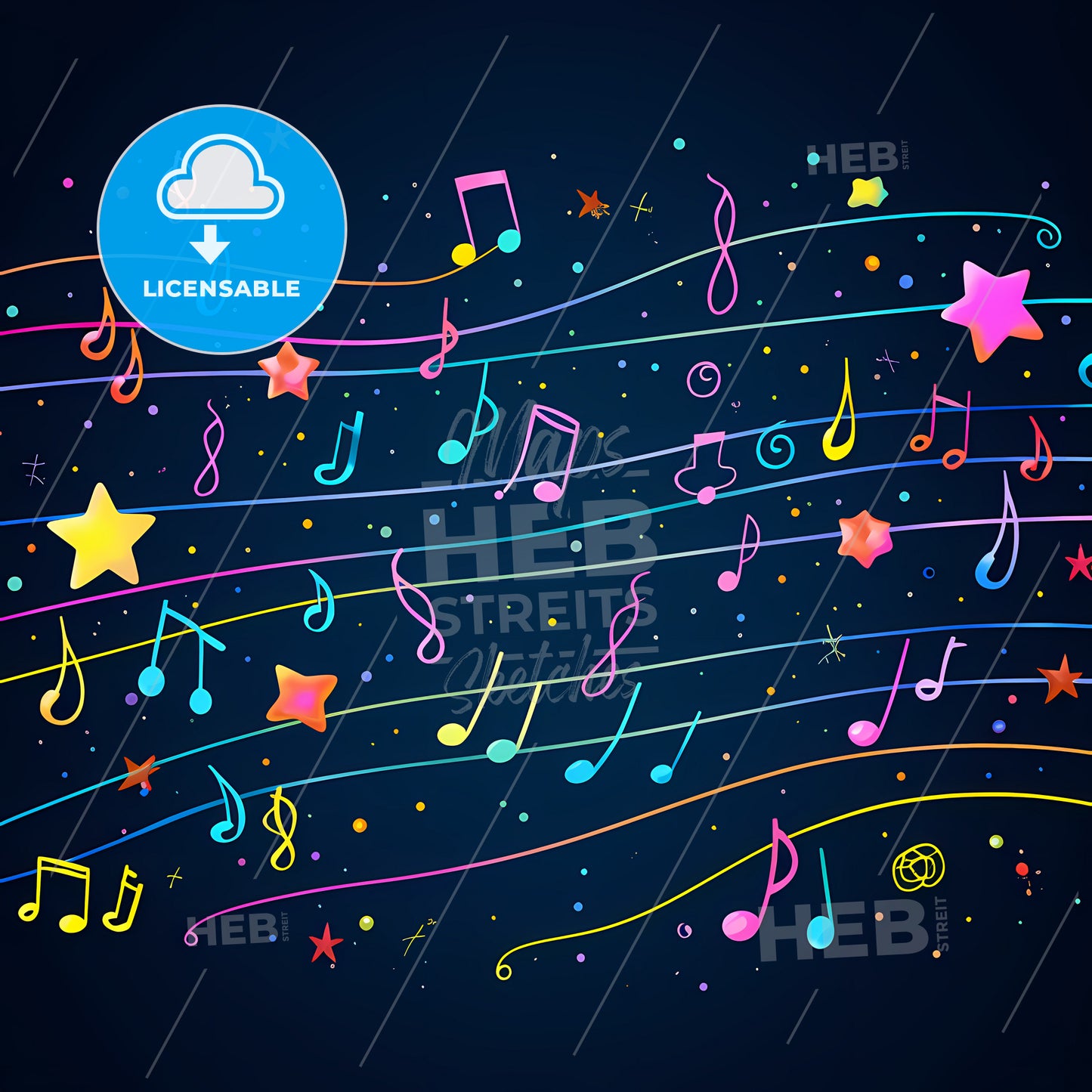 A Colorful Music Notes And Stars