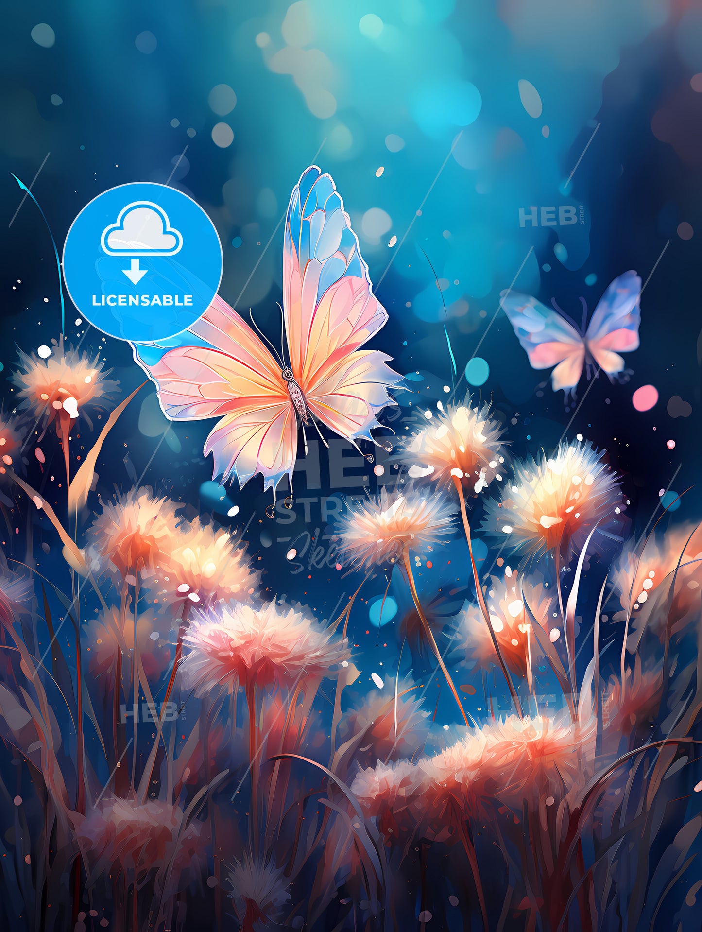 Butterflies In The Grass With Flowers