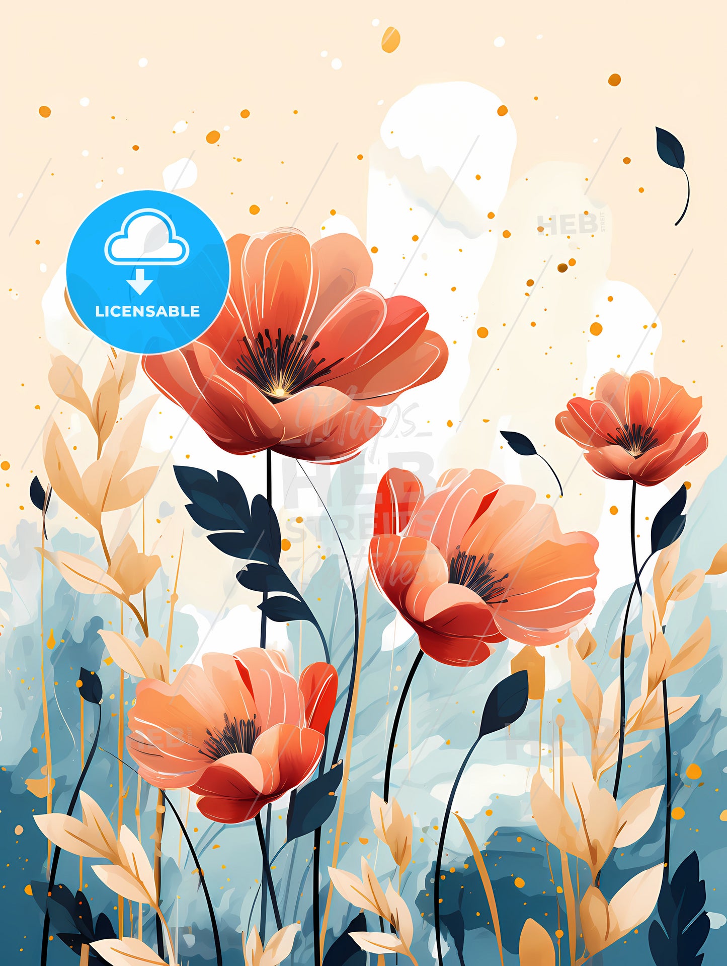 A Painting Of Flowers And Leaves