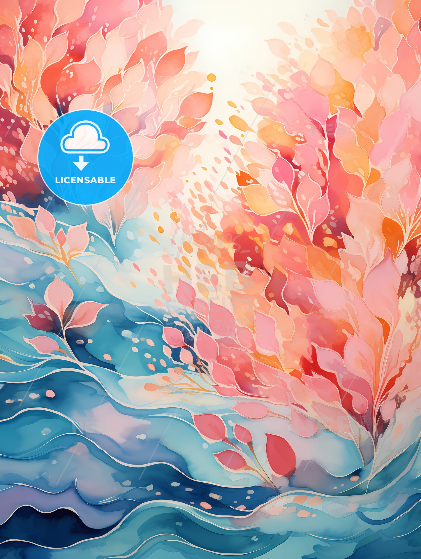 A Painting Of Leaves And Flowers