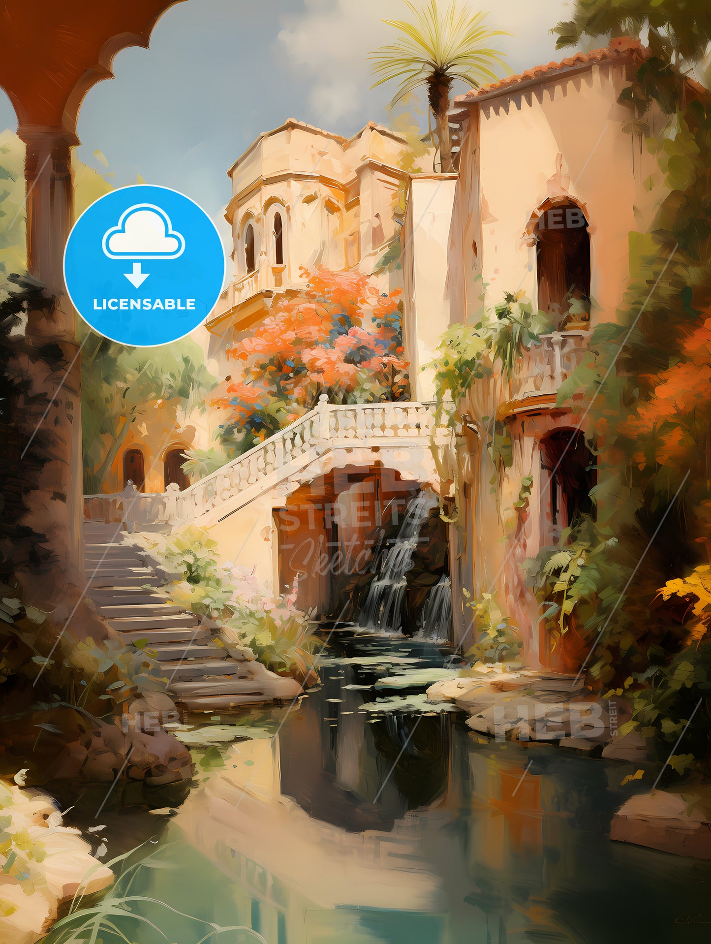 A Water Way With A Bridge And A Building