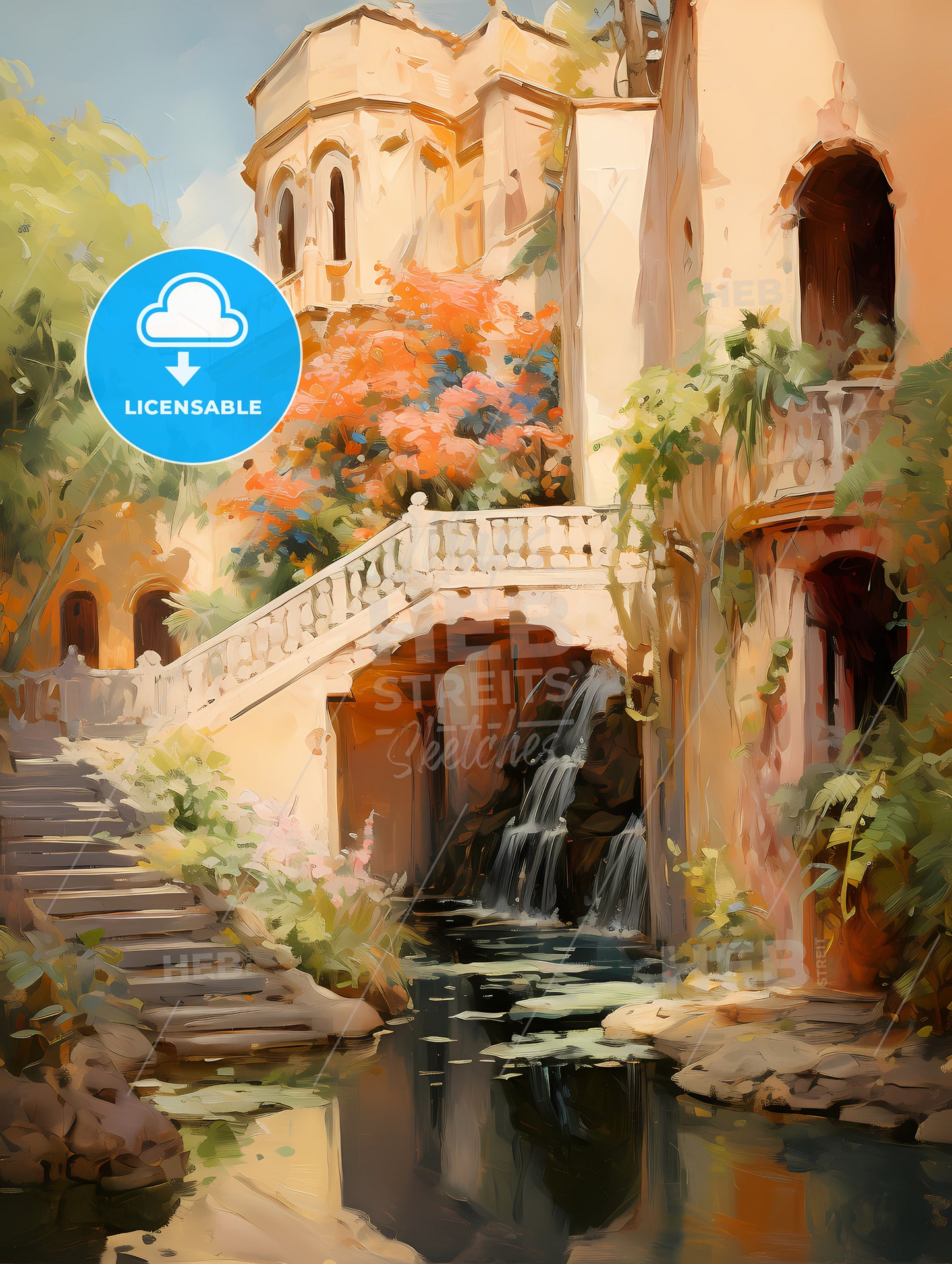 A Water Fall Between Buildings