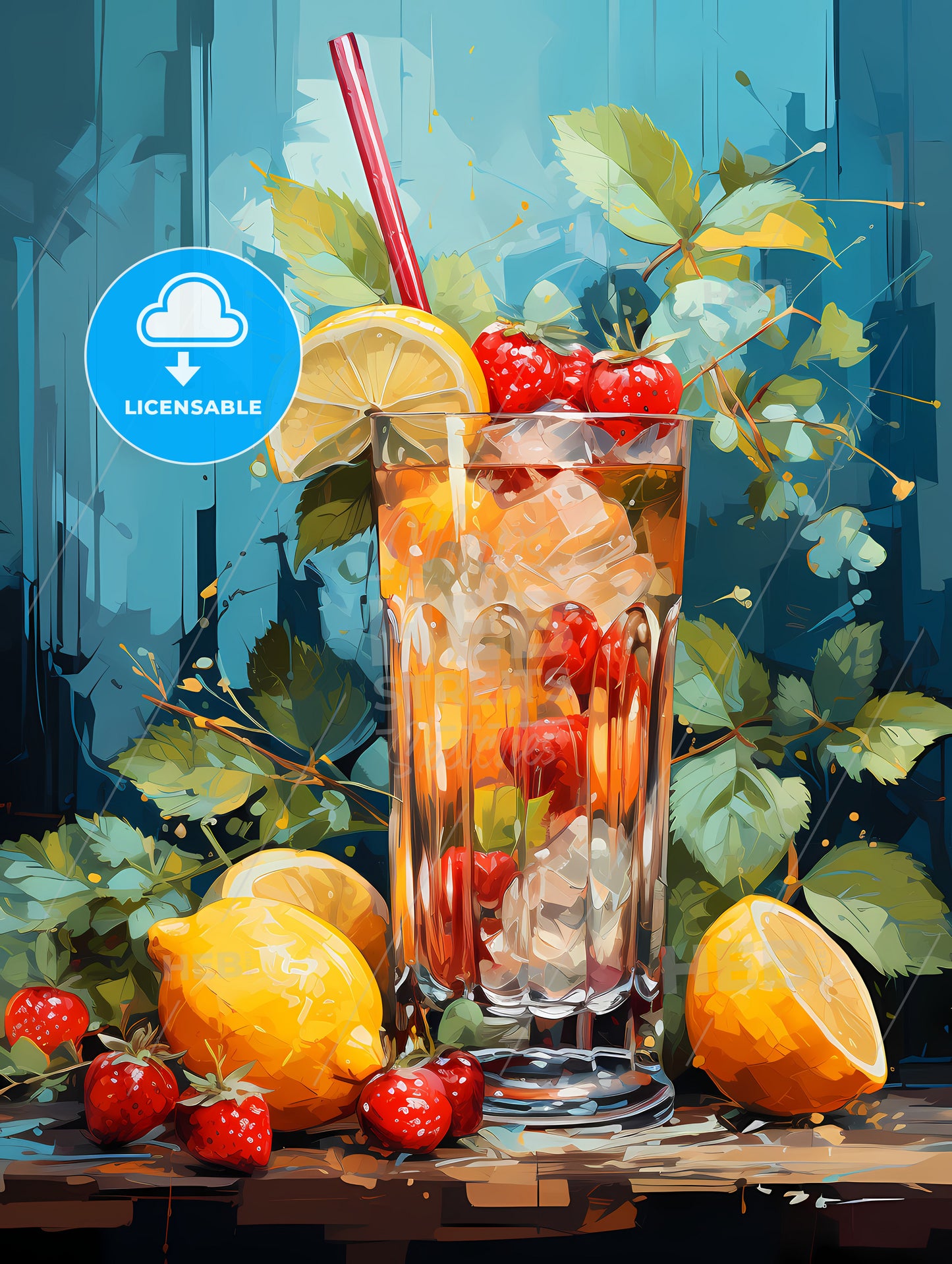 A Glass Of Fruit And Ice With Straw