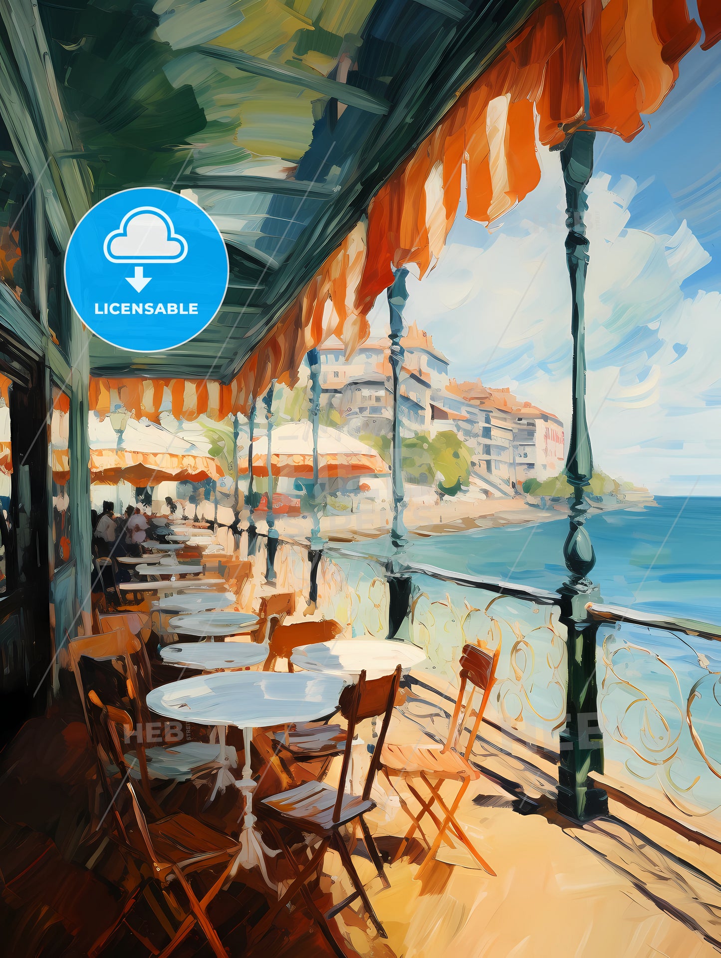 A Restaurant With Tables And Chairs On A Deck Overlooking The Water