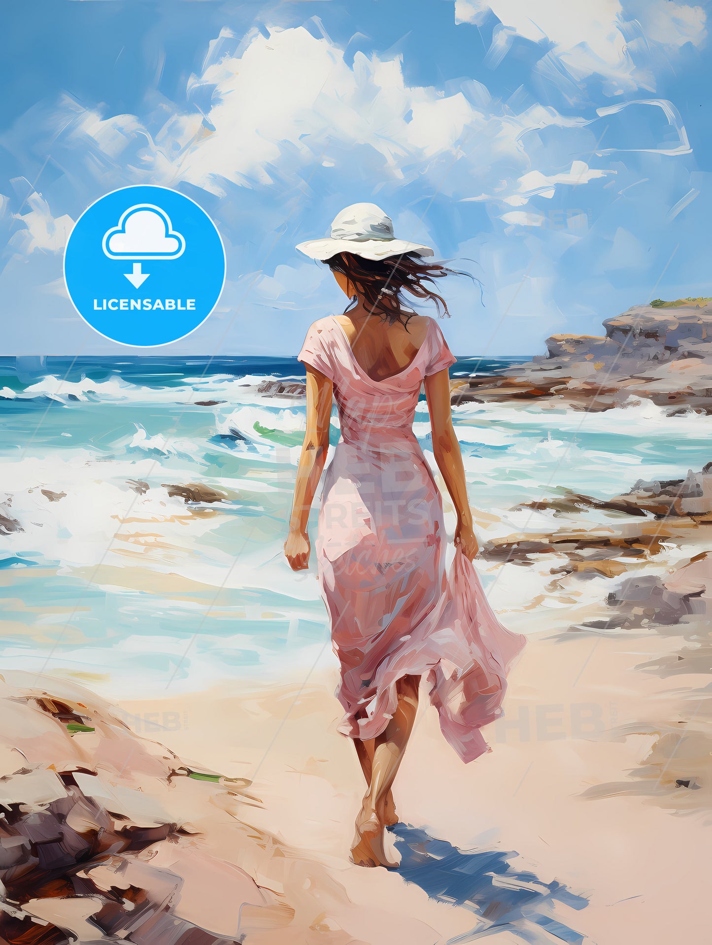 A Woman Walking On A Beach