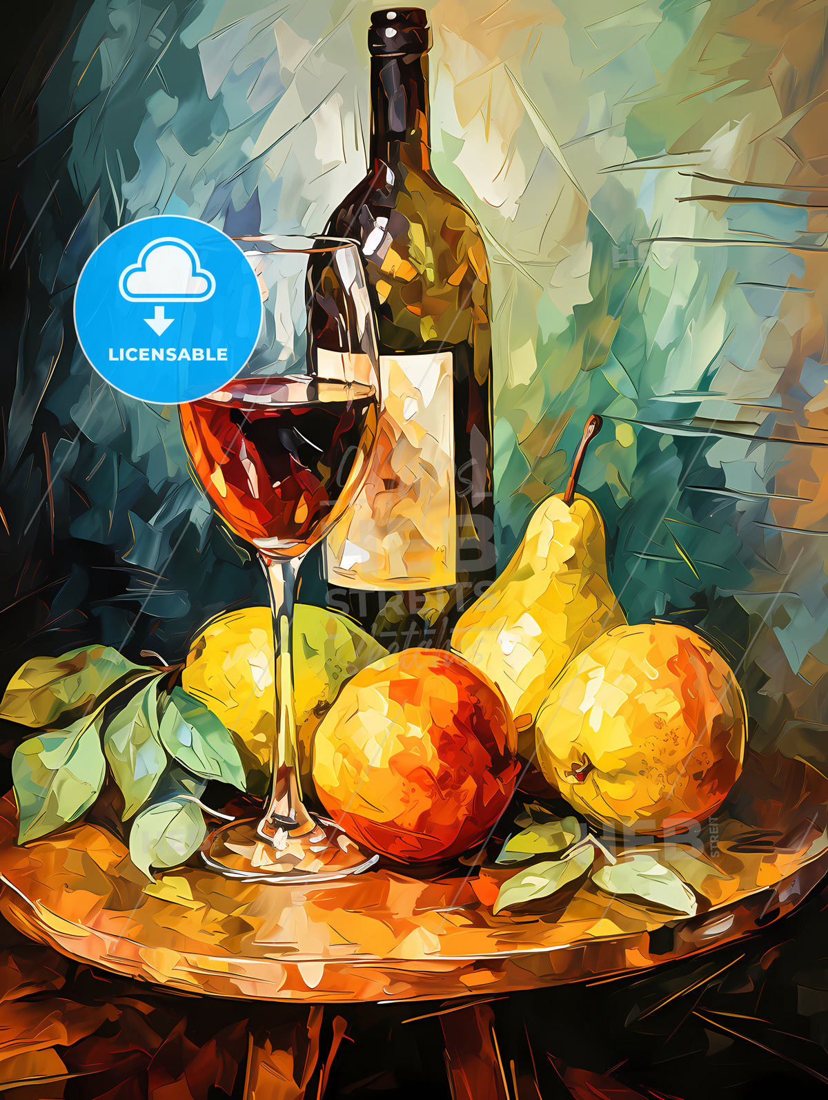 A Painting Of A Glass Of Wine And Fruit