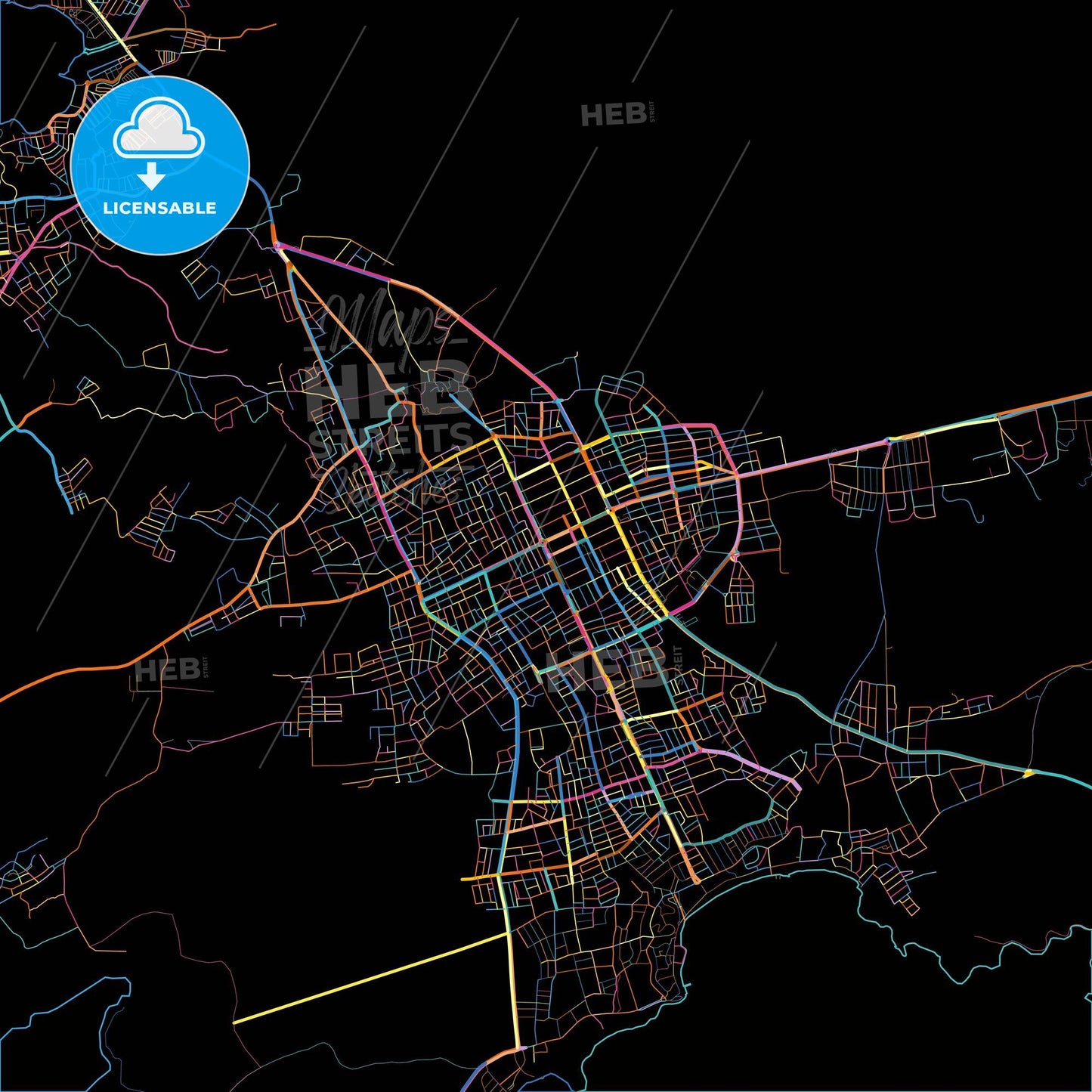Didim, Aydın, Turkey, colorful city map on black background