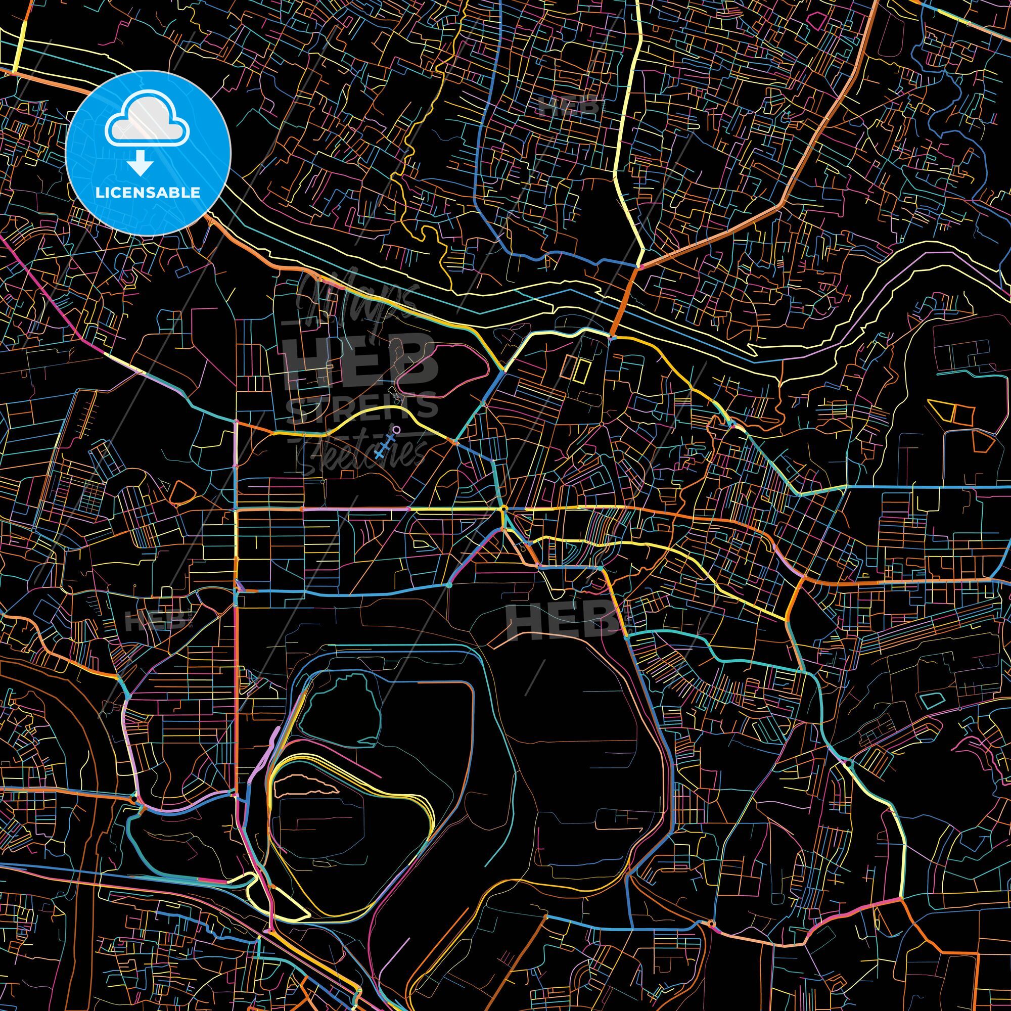 Jamshedpur, Jharkhand, India, colorful city map on black background -  HEBSTREITS