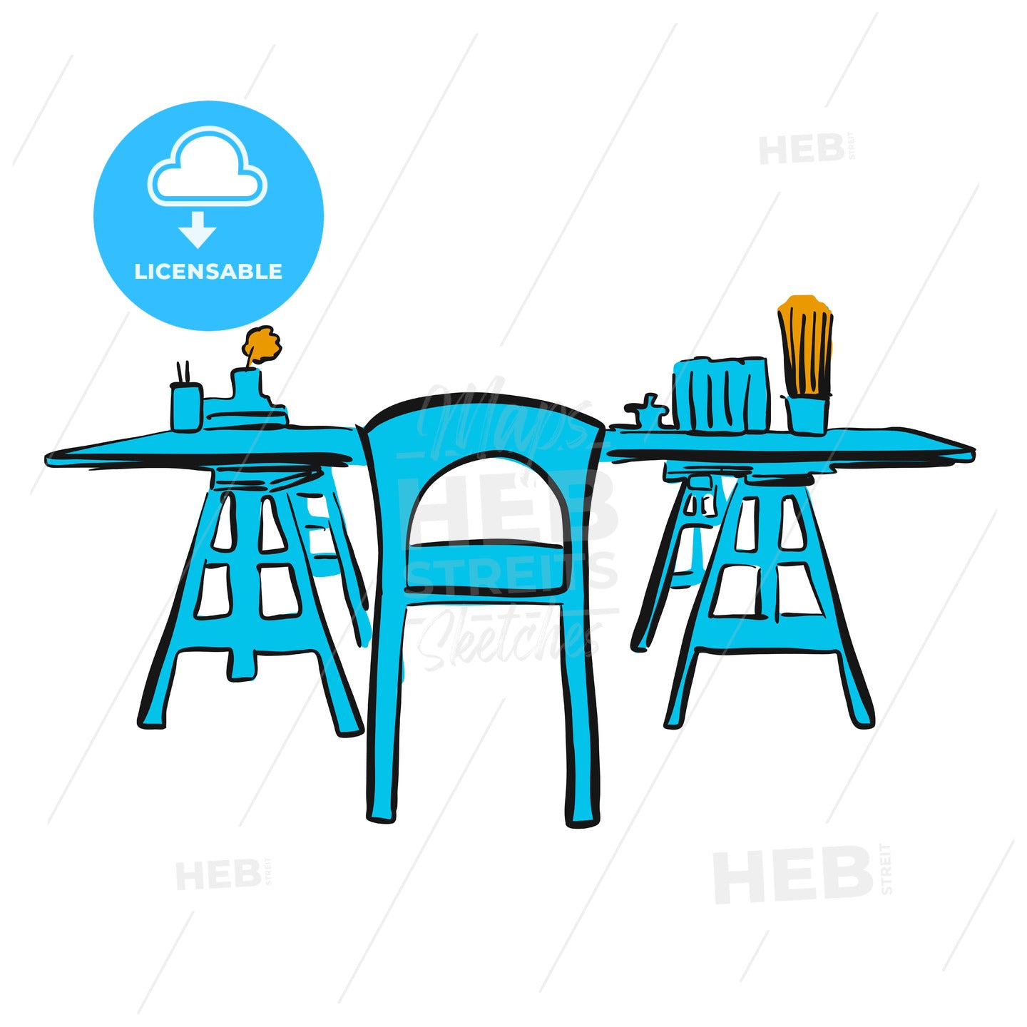 study desk with wooden office chair – instant download