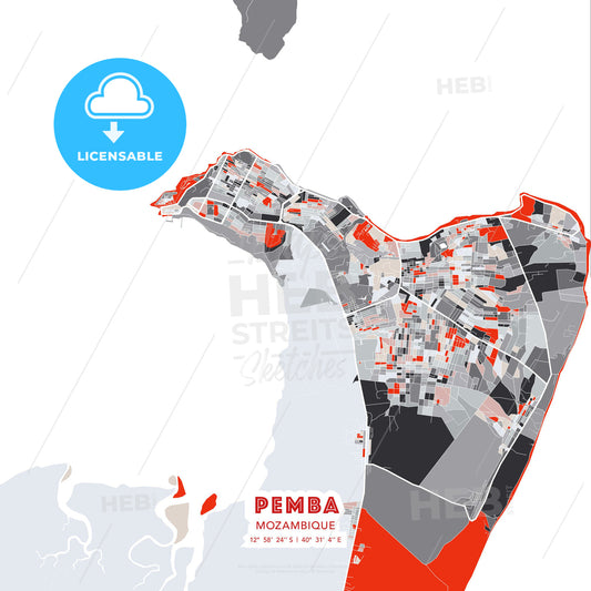 Pemba, Mozambique, modern map - HEBSTREITS Sketches
