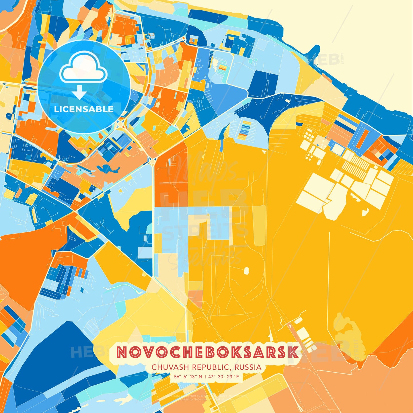 Novocheboksarsk, Chuvash Republic, Russia, map - HEBSTREITS Sketches