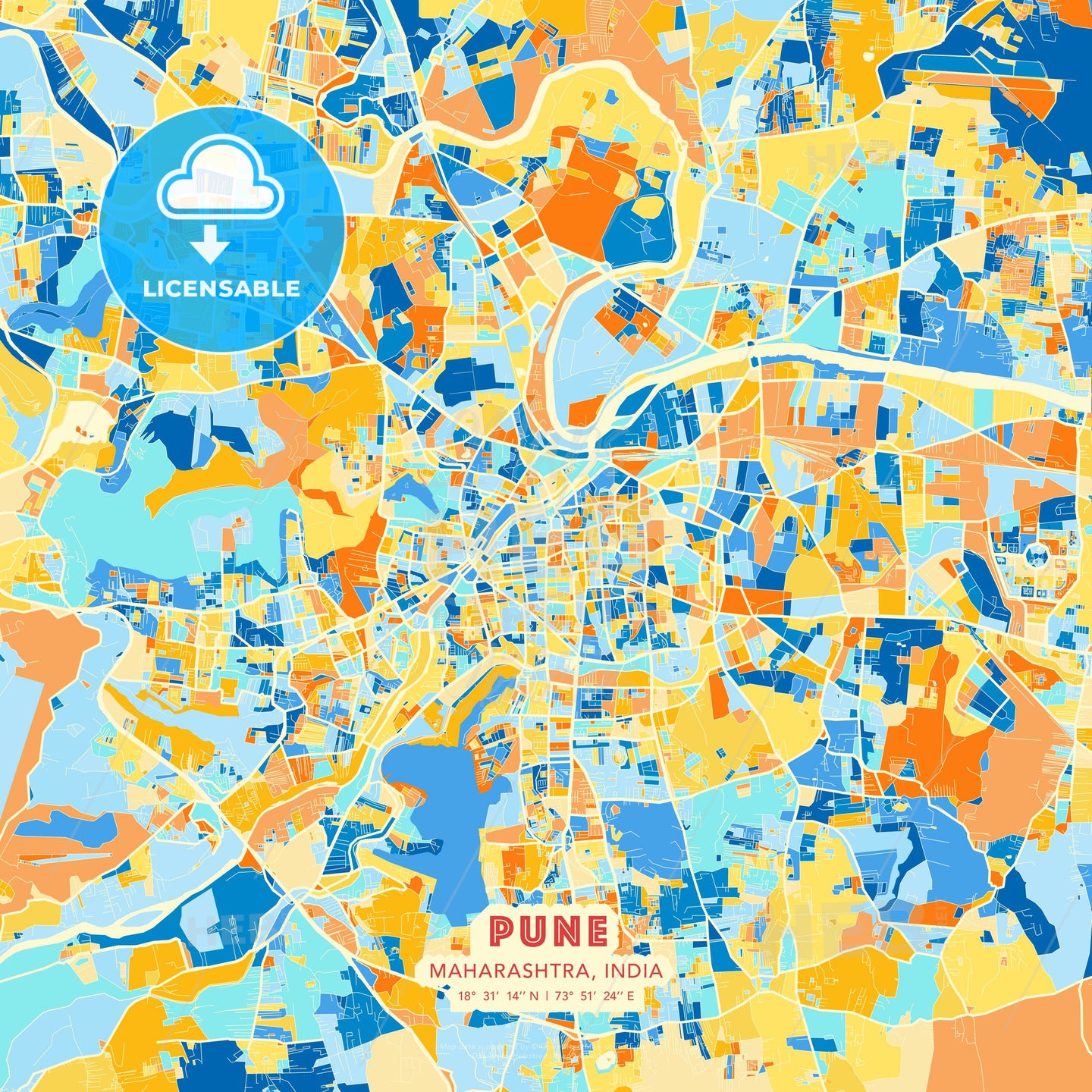 Vasai-Virar, Maharashtra, India blue and orange vector art map template -  HEBSTREITS