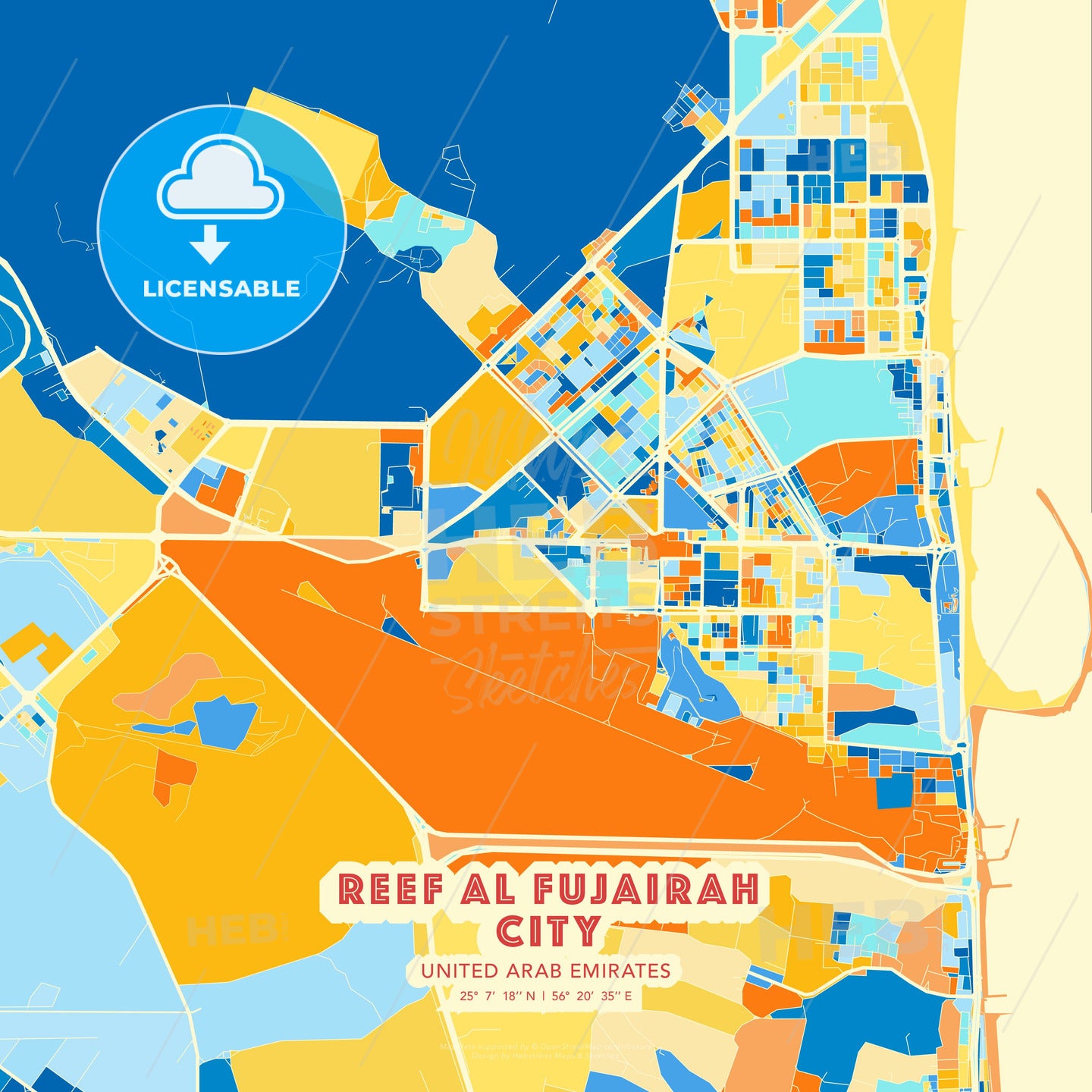 Layered PDF map of Reef Al Fujairah City, United Arab Emirates - HEBSTREITS