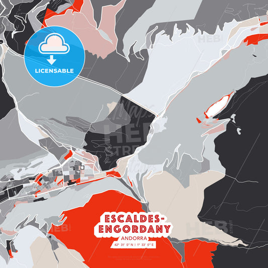 Escaldes-Engordany, Andorra, modern map - HEBSTREITS Sketches
