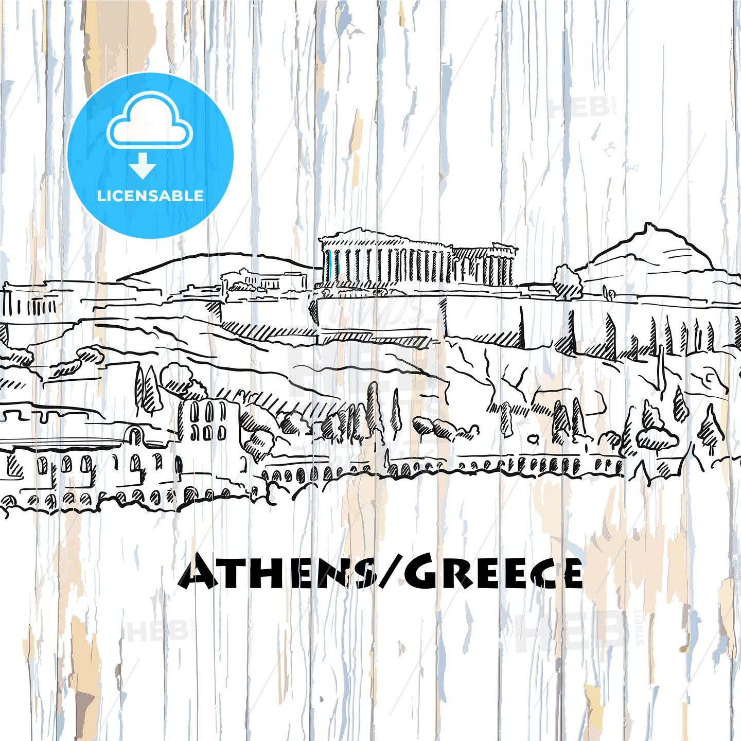 vintage athens skyline drawing – instant download