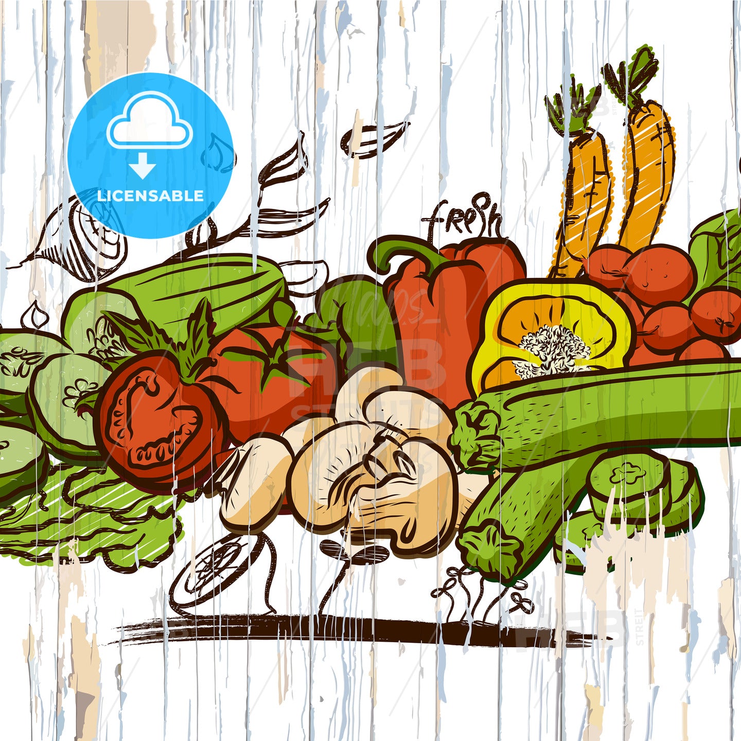 vintage vegetables on wood – instant download