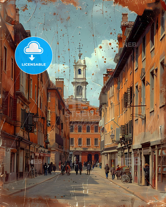 Expressive London Street Scene Depicting City Life and Bustling Market with People and Vibrant Color