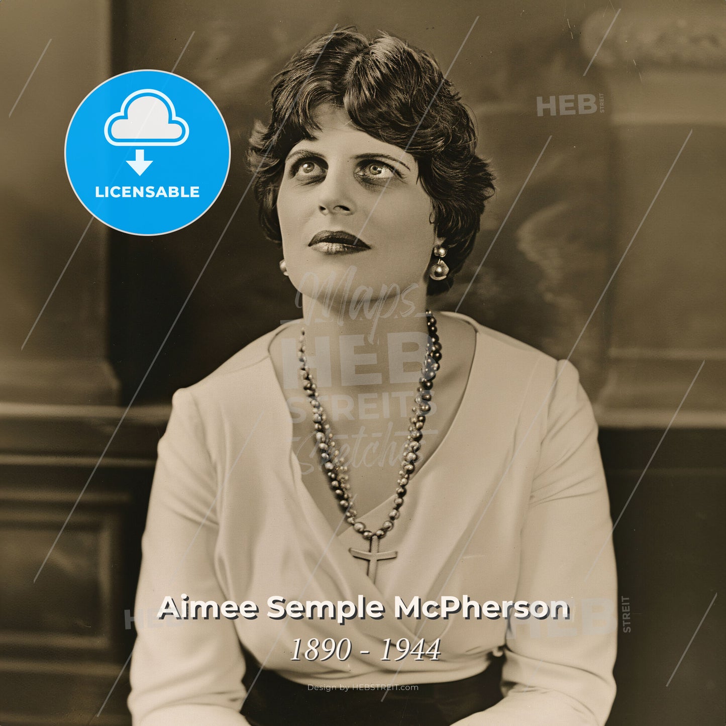 Aimee Semple McPherson, 1890 - 1944, American evangelist - A Woman In A White Blouse And A Necklace Print Template