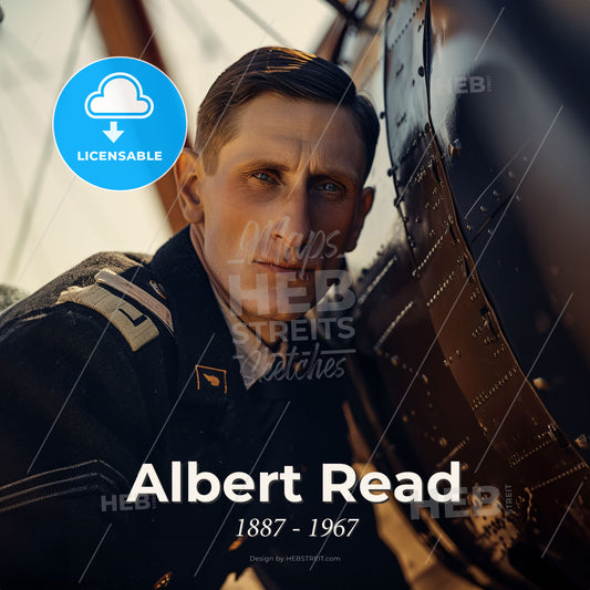 Albert Read, 1887 - 1967, American aviator - A Man In Uniform Leaning Against A Black Plane Print Template