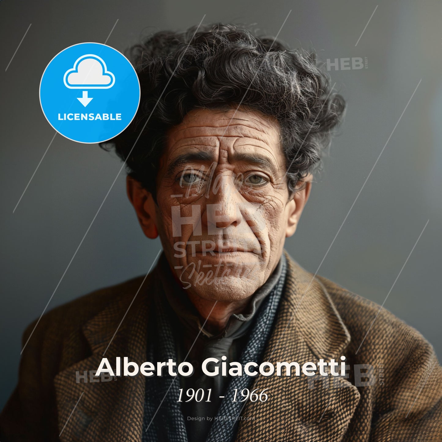 Alberto Giacometti, 1901 - 1966, Swiss sculptor and painter - A Man With Curly Hair Wearing A Brown Coat Print Template