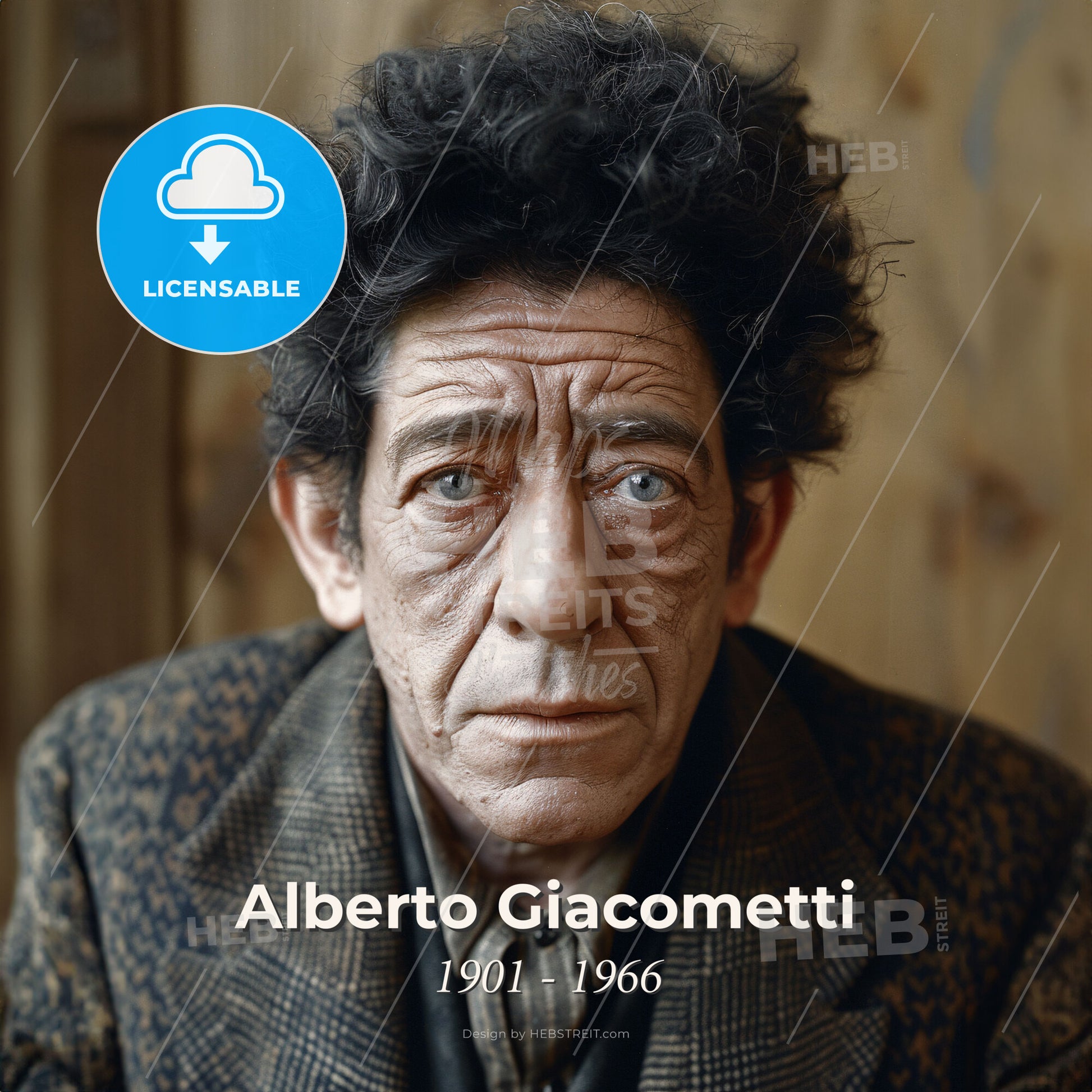 Alberto Giacometti, 1901 - 1966, Swiss sculptor and painter - A Man With Curly Hair And A Brown Jacket Print Template