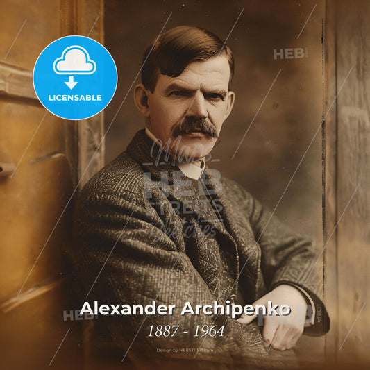 Alexander Archipenko, 1887 - 1964, Ukrainian-American sculptor - A Man With A Mustache Sitting In Front Of A Door Print Template