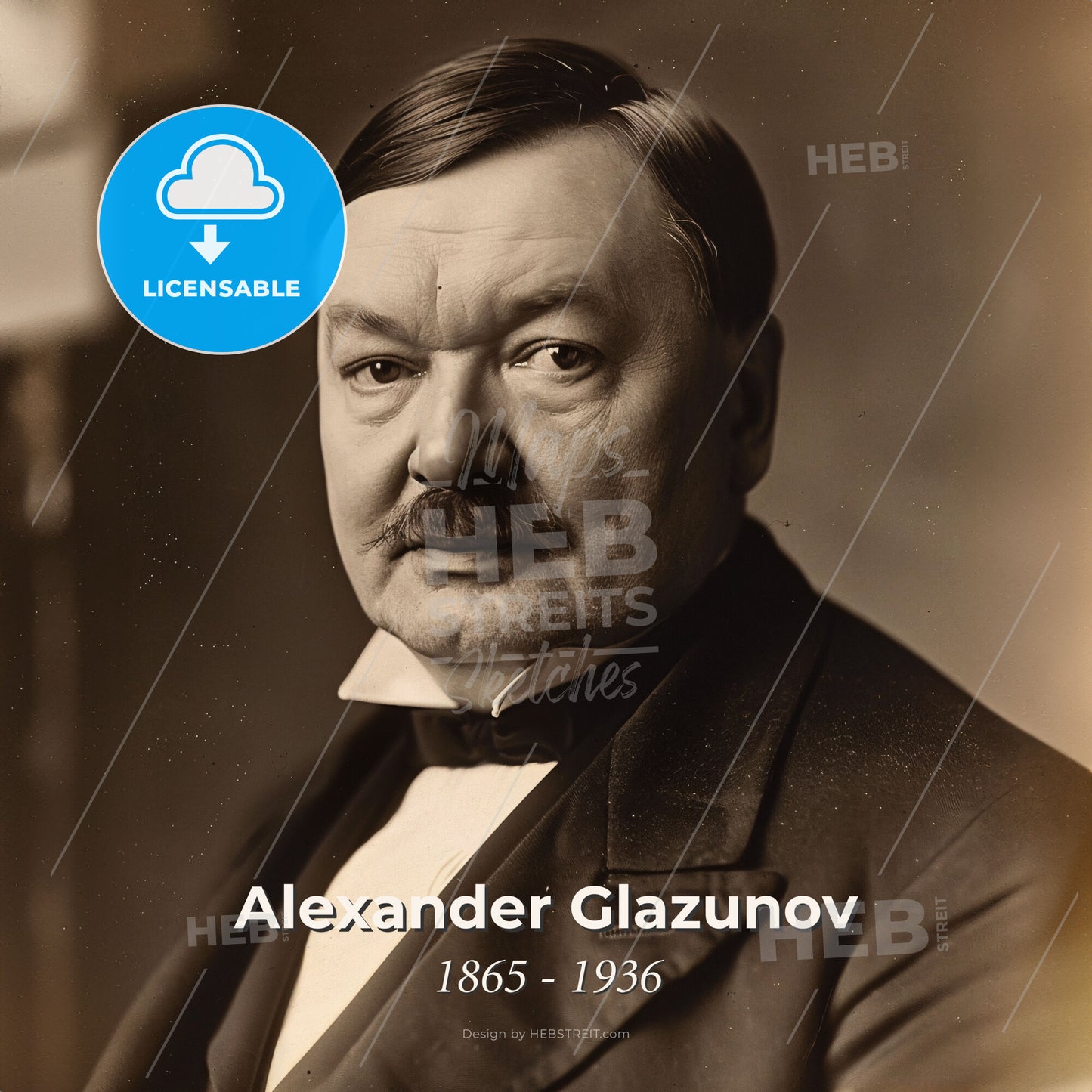 Alexander Glazunov, 1865 - 1936, Russian composer - A Man With A Mustache Print Template