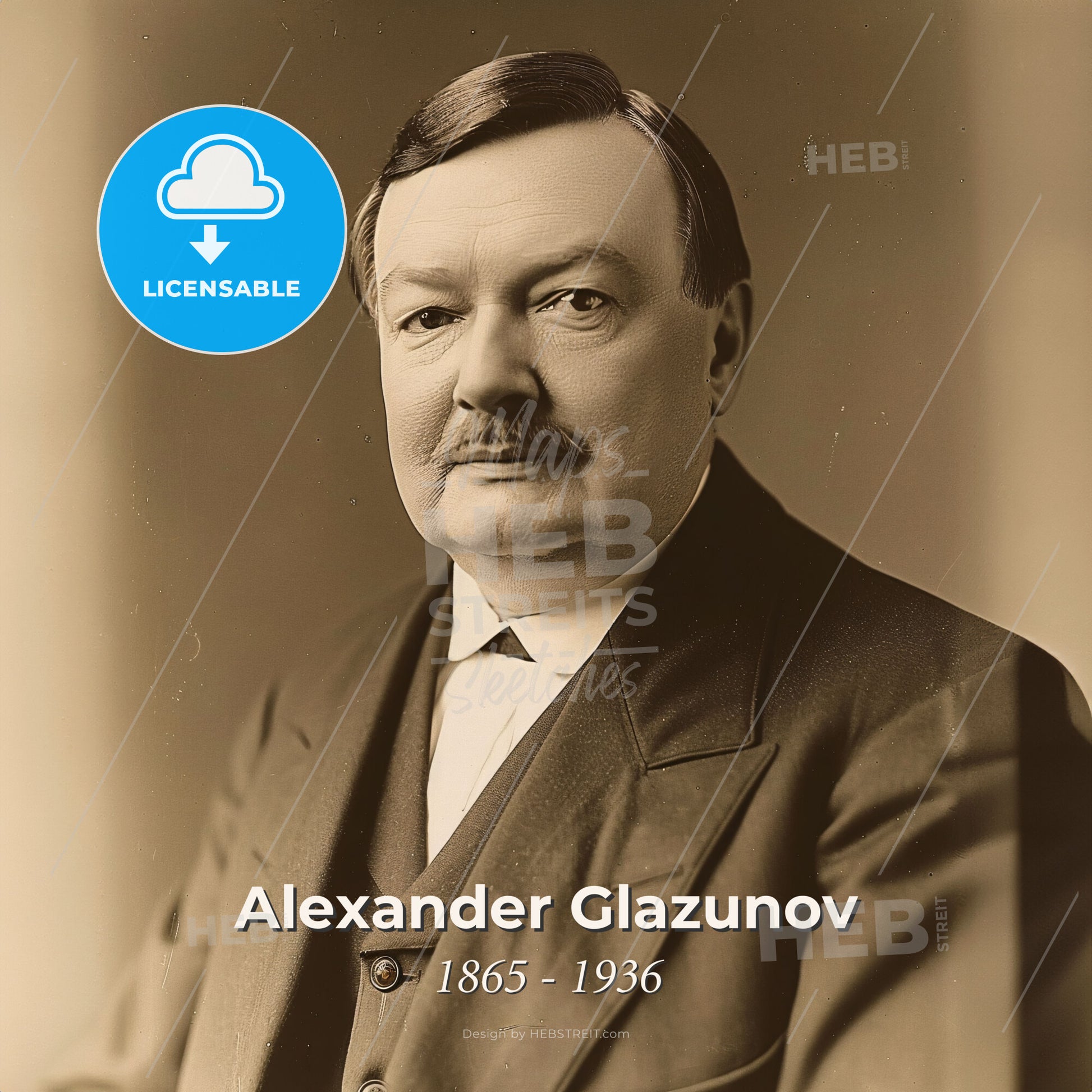 Alexander Glazunov, 1865 - 1936, Russian composer - A Man With A Mustache In A Suit Print Template