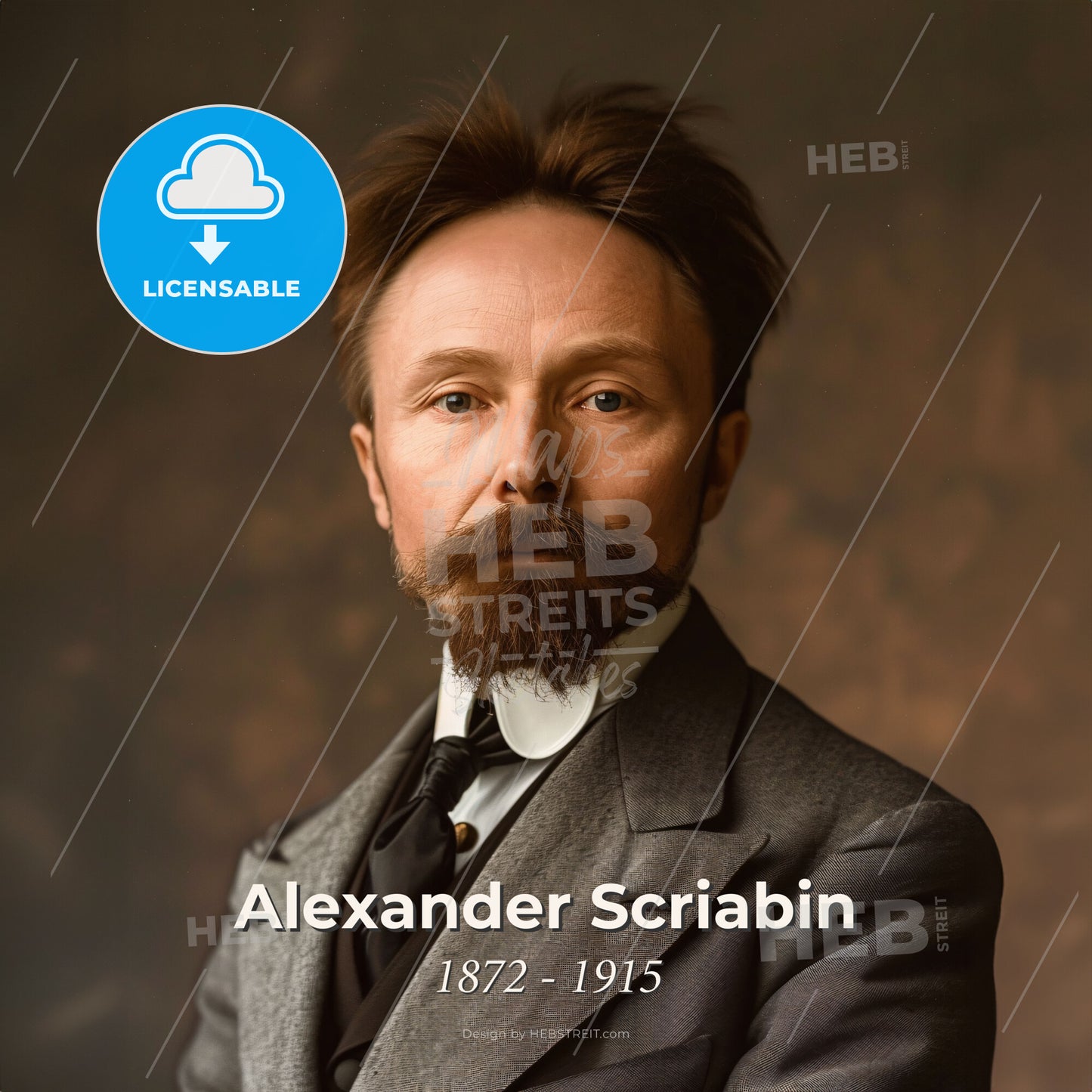 Alexander Scriabin, 1872 - 1915, Russian composer - A Man With A Beard And Mustache Wearing A Suit Print Template