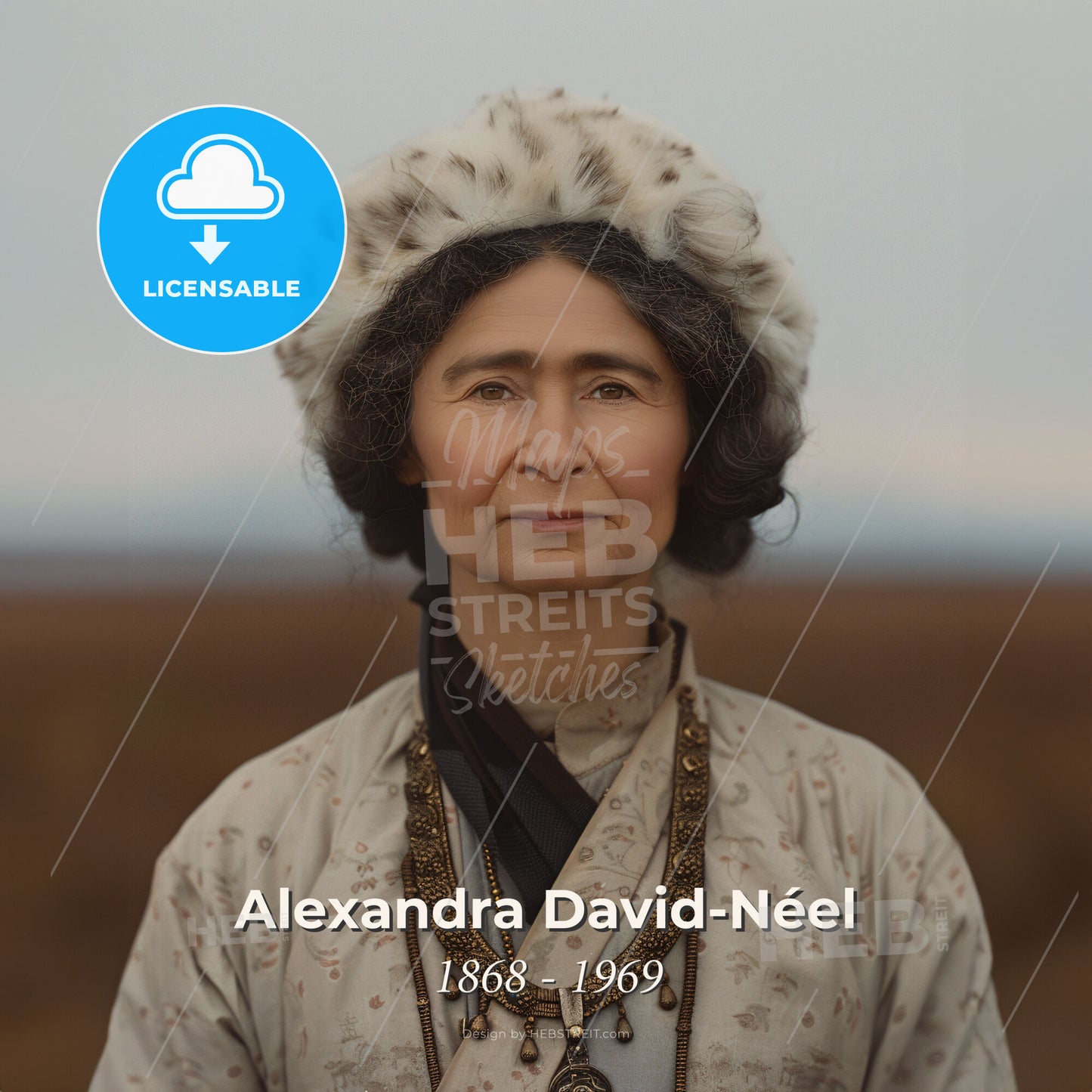 Alexandra David-Néel, 1868 - 1969, French-Belgian explorer - A Woman With A Large White Hat And Necklace Print Template