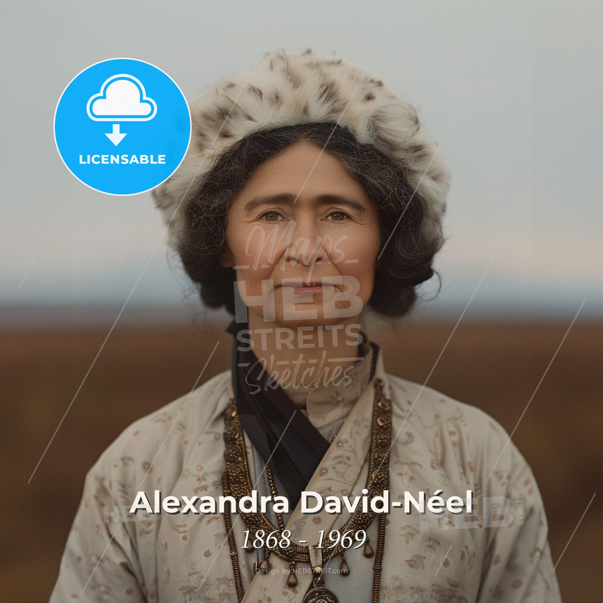 Alexandra David-Néel, 1868 - 1969, French-Belgian explorer - A Woman With A Large White Hat And Necklace Print Template