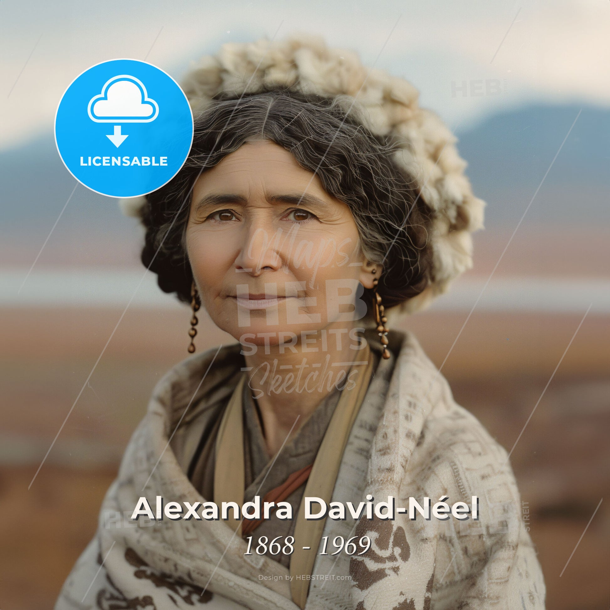 Alexandra David-Néel, 1868 - 1969, French-Belgian explorer - A Woman In A Blanket Print Template