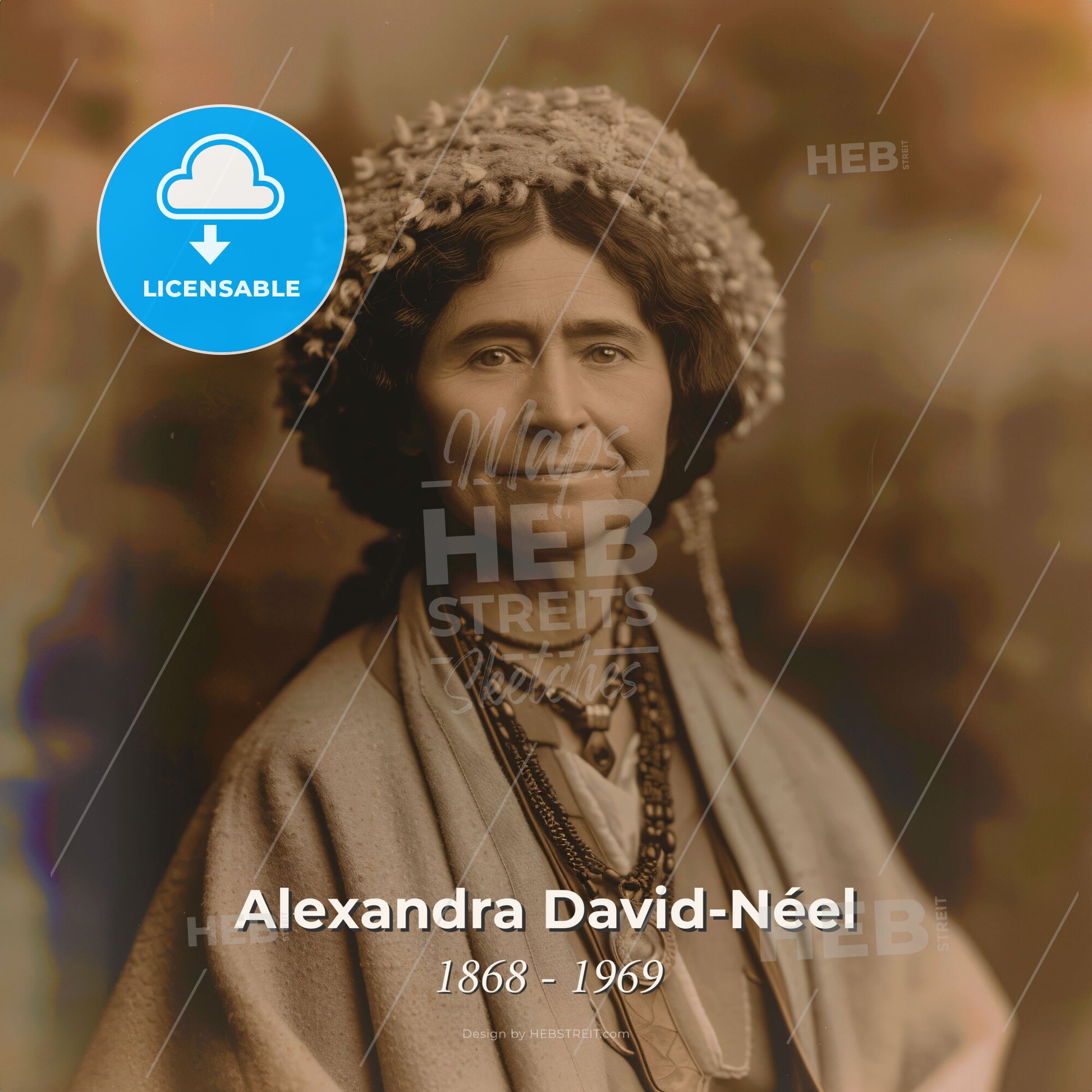 Alexandra David-Néel, 1868 - 1969, French-Belgian explorer - A Woman With A Flower Crown Print Template