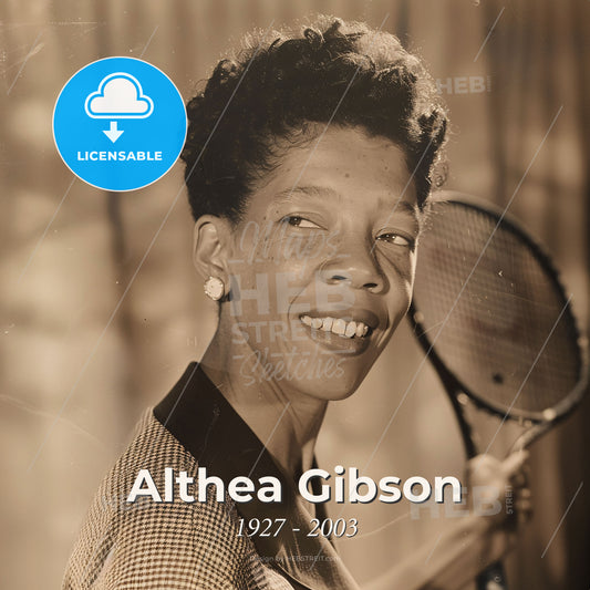 Althea Gibson, 1927 - 2003, American tennis player - A Woman Holding A Tennis Racket Print Template