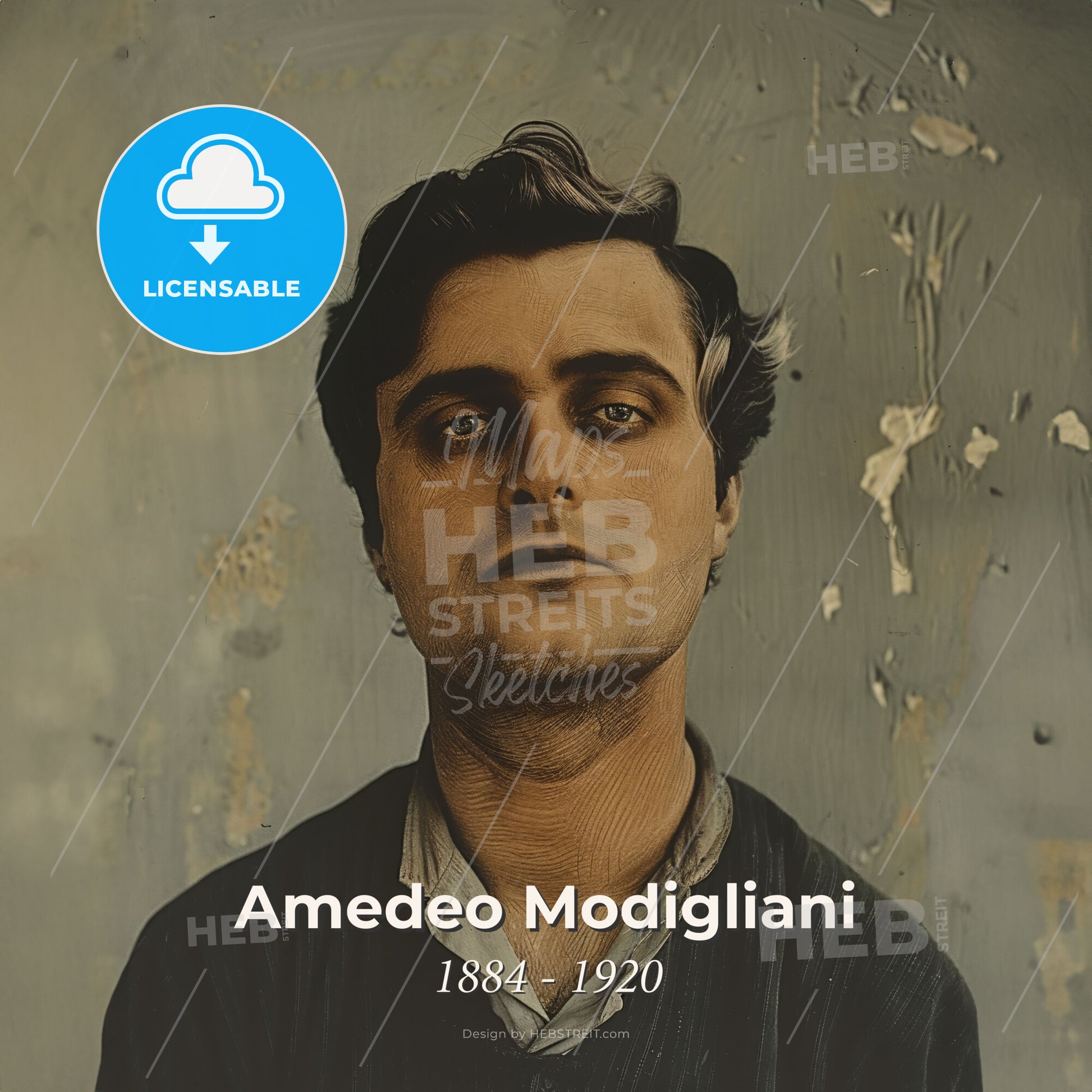 Amedeo Modigliani, 1884 - 1920, Italian painter and sculptor - A Man With A Serious Expression Print Template