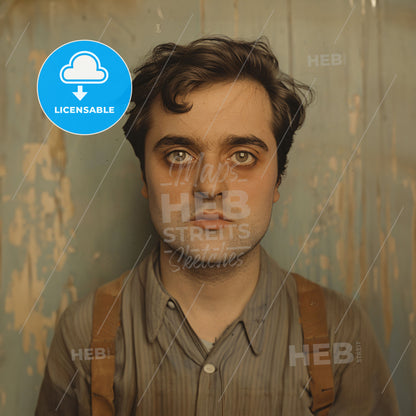 Amedeo Modigliani, 1884 - 1920, Italian painter and sculptor - A Man With Brown Hair And Suspenders