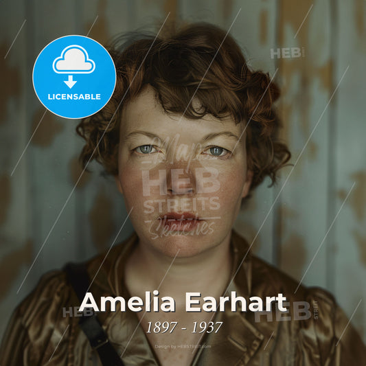 Amelia Earhart, 1897 - 1937, American aviator - A Woman With Short Curly Hair Wearing A Gold Shirt Print Template