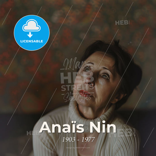 Anaïs Nin, 1903 - 1977, French-Cuban writer - A Woman Looking Up With Her Eyes Wide Open Print Template