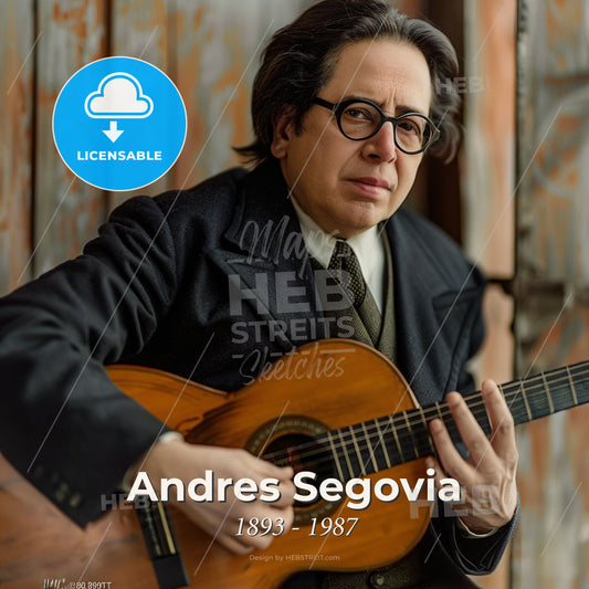Andres Segovia, 1893 - 1987, Spanish classical guitarist - A Man In A Suit And Tie Playing A Guitar Print Template