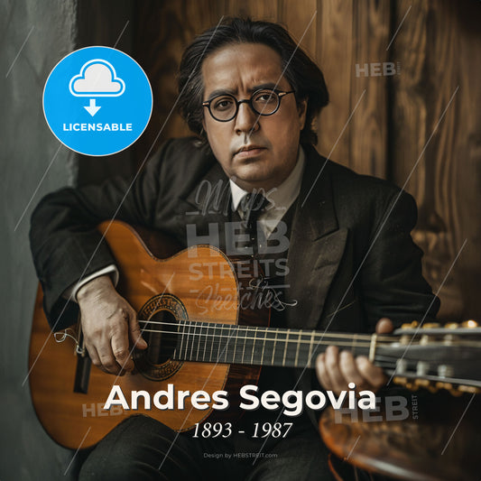 Andres Segovia, 1893 - 1987, Spanish classical guitarist - A Man In A Suit And Tie Playing A Guitar Print Template