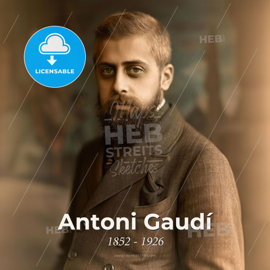 Antoni Gaudí, 1852 - 1926, Spanish architect - A Man With A Beard Print Template