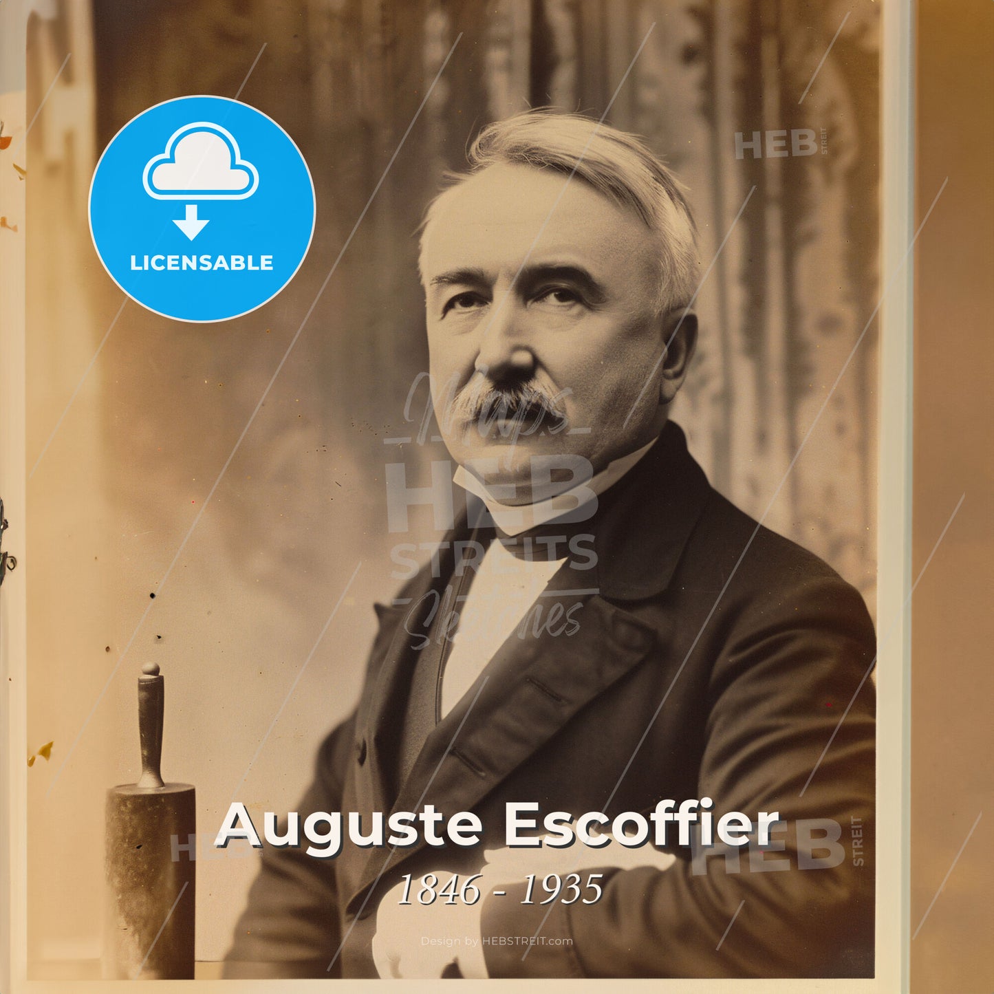 Auguste Escoffier, 1846 - 1935, French chef - A Man With A Mustache Sitting At A Table Print Template