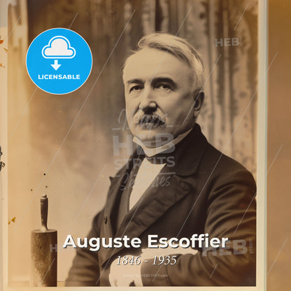 Auguste Escoffier, 1846 - 1935, French chef - A Man With A Mustache Sitting At A Table Print Template